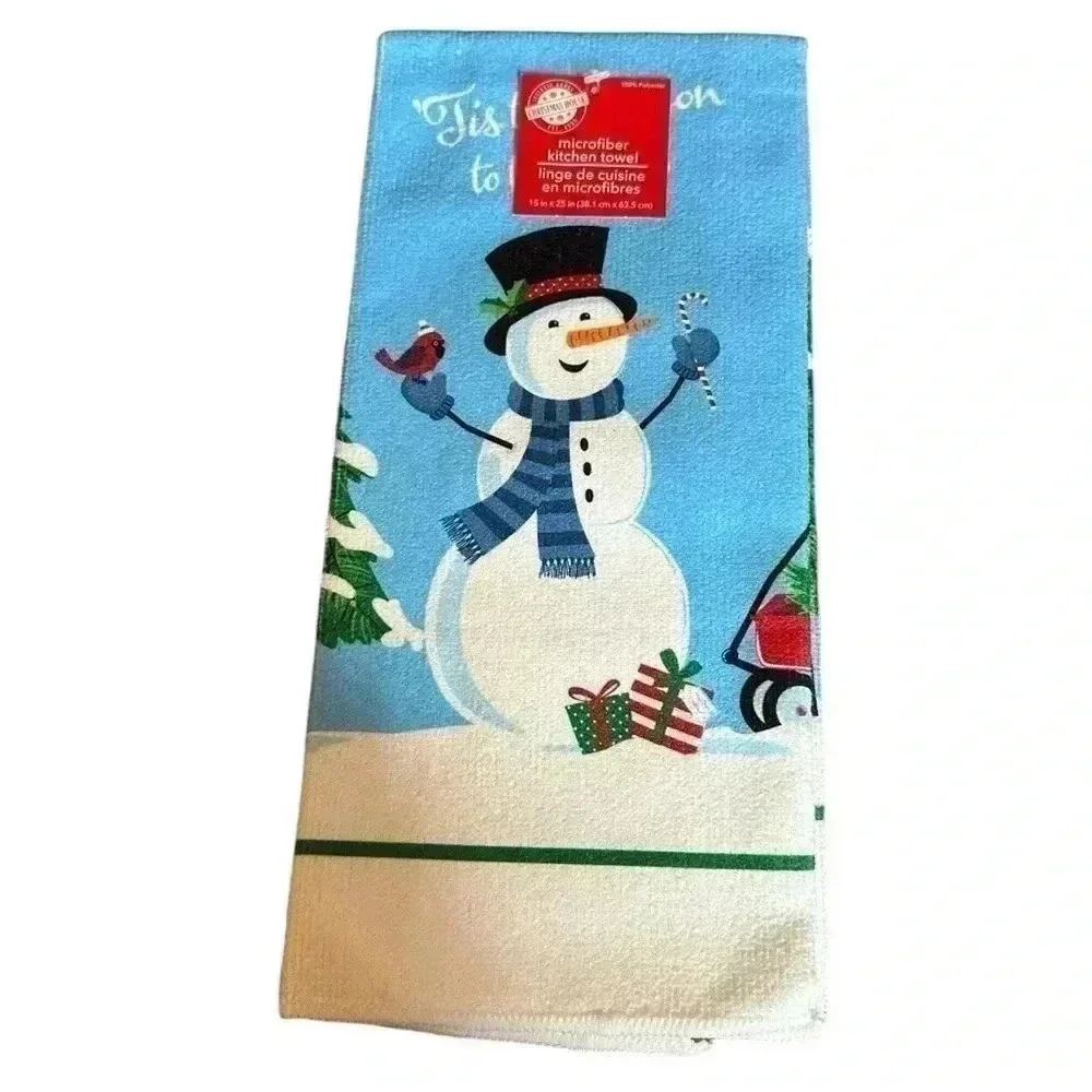 Microfiber Kitchen Towel  with Snowman 15in x 25in